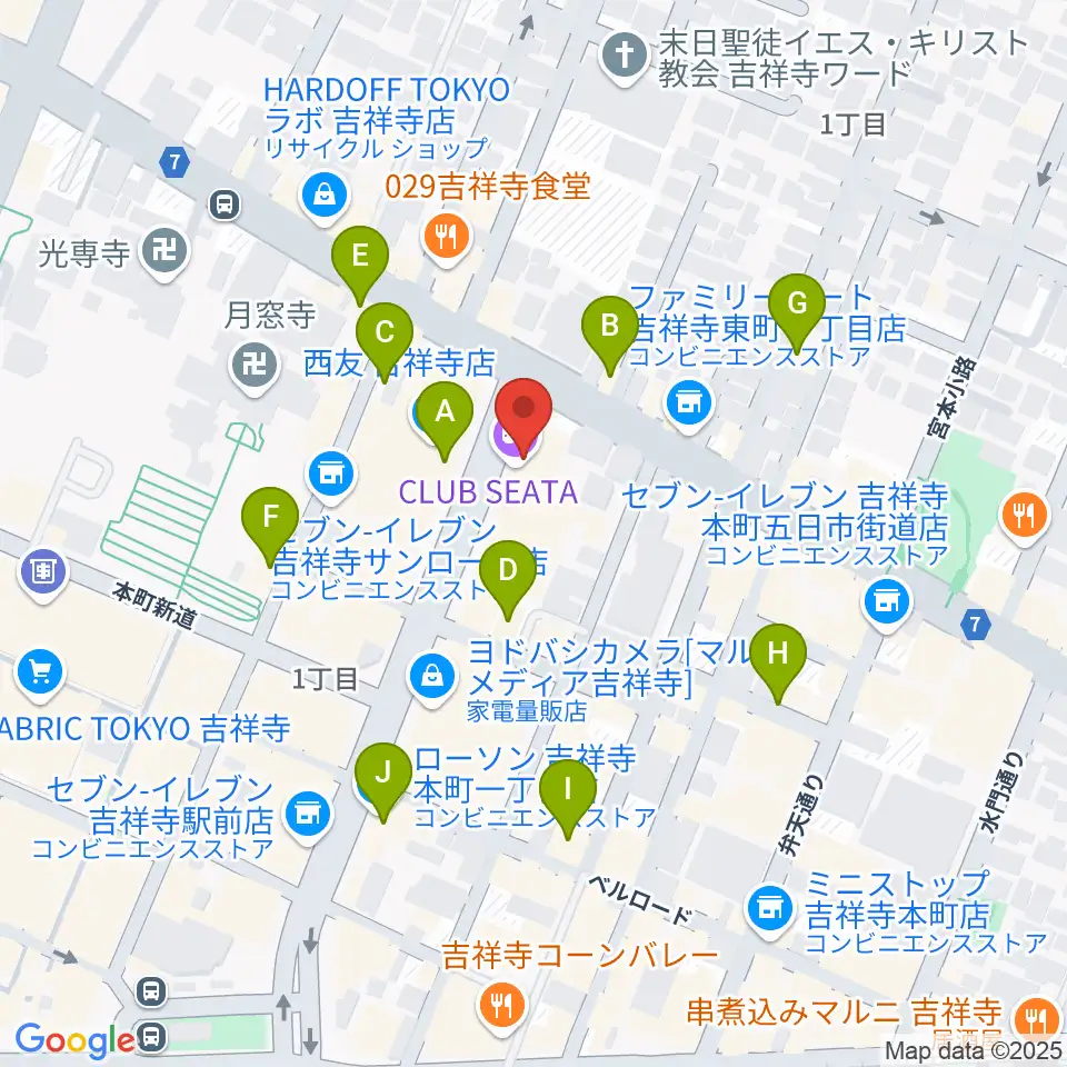 吉祥寺CLUB SEATA周辺のカフェ一覧地図