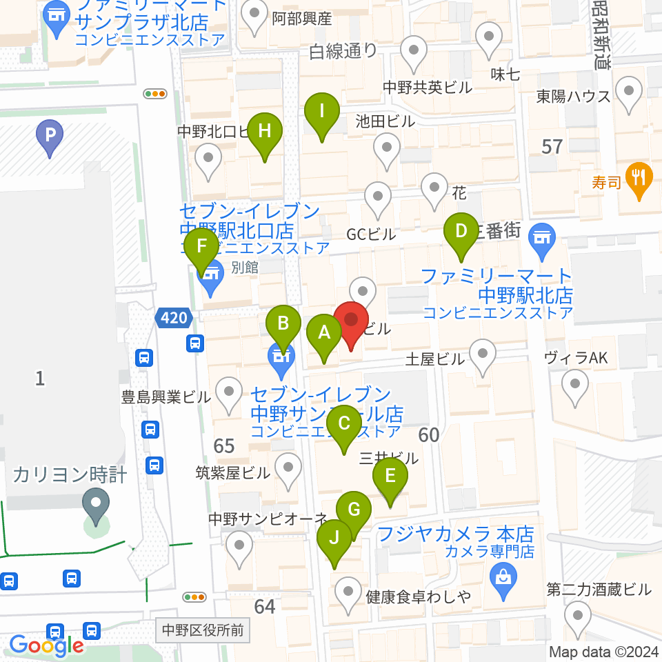 中野ブライトブラウン周辺のカフェ一覧地図
