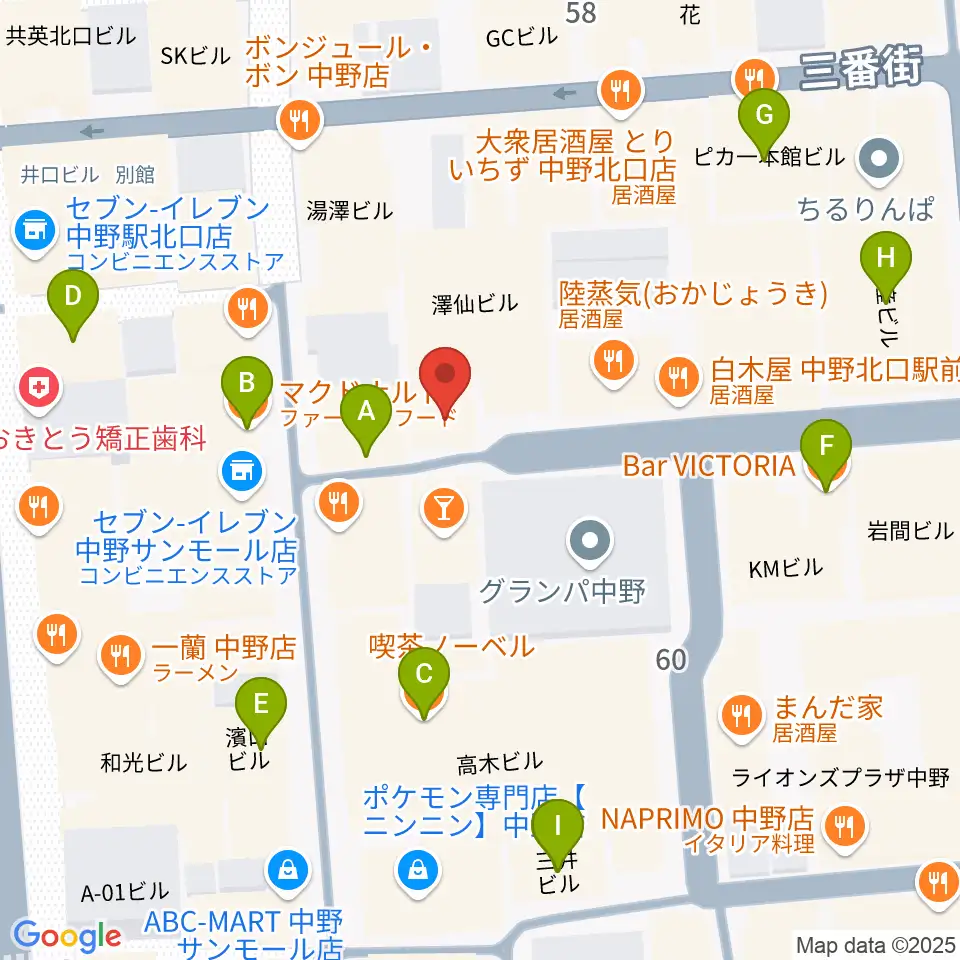 中野ブライトブラウン周辺のカフェ一覧地図