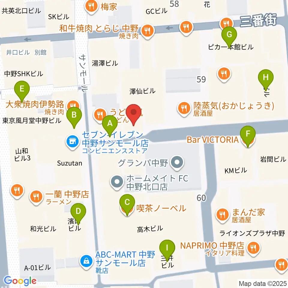 中野ブライトブラウン周辺のカフェ一覧地図