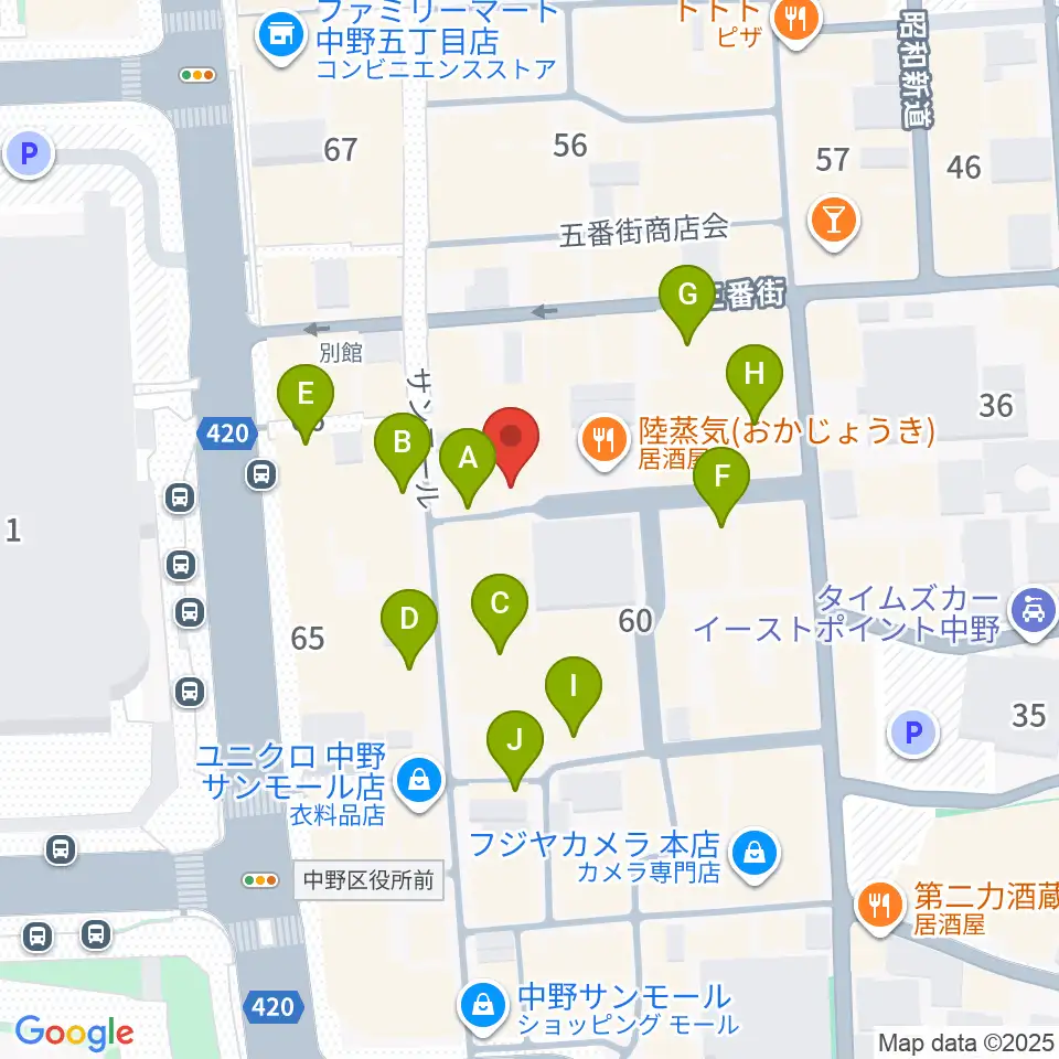 中野ブライトブラウン周辺のカフェ一覧地図