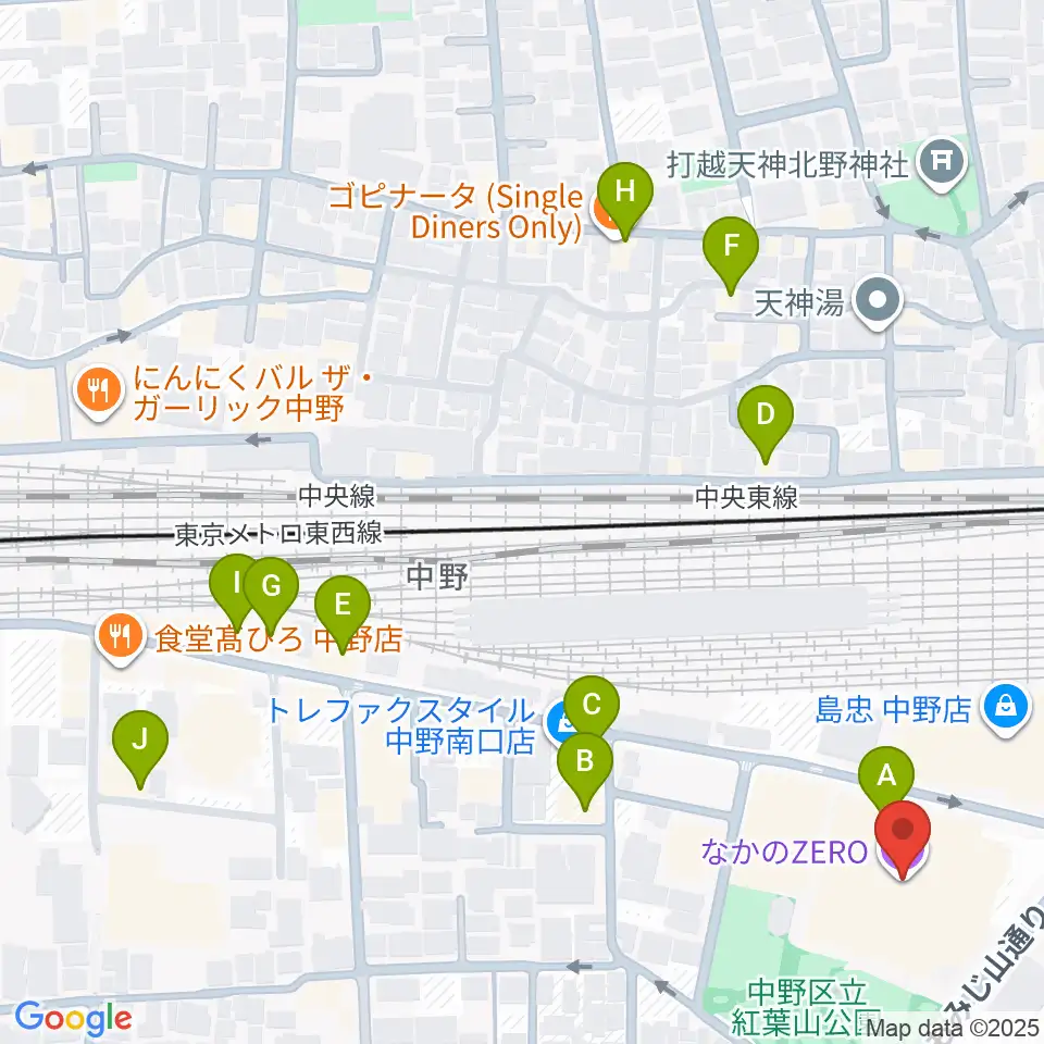 なかのZERO周辺のカフェ一覧地図