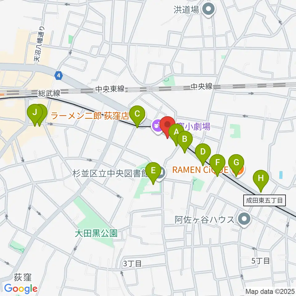 荻窪ベルベットサン周辺のカフェ一覧地図