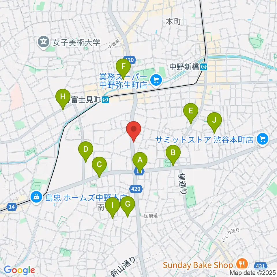 中野plan-B周辺のカフェ一覧地図