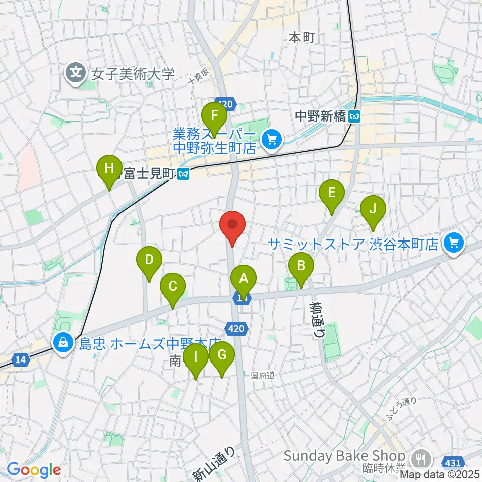 中野plan-B周辺のカフェ一覧地図