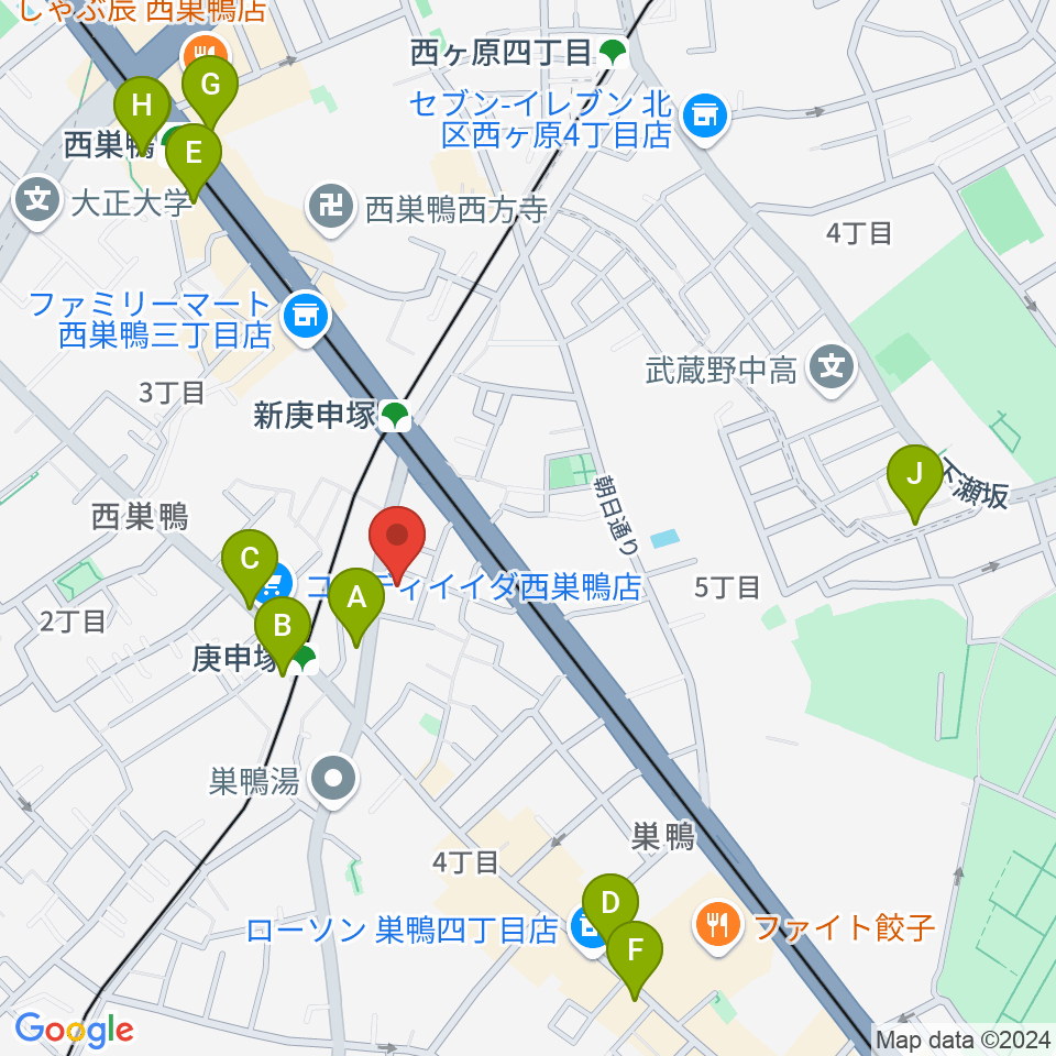 巣鴨スタジオフォー周辺のカフェ一覧地図