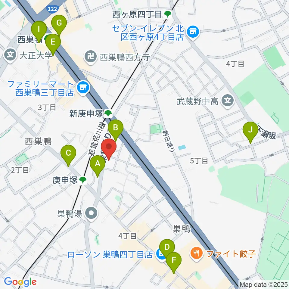 巣鴨スタジオフォー周辺のカフェ一覧地図