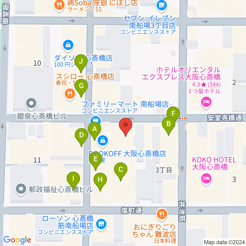 IMIボイストレーニング・ボーカルスクール大阪校周辺のカフェ一覧地図