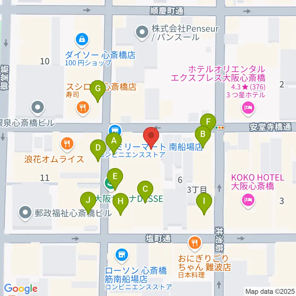 IMIボイストレーニング・ボーカルスクール大阪校周辺のカフェ一覧地図