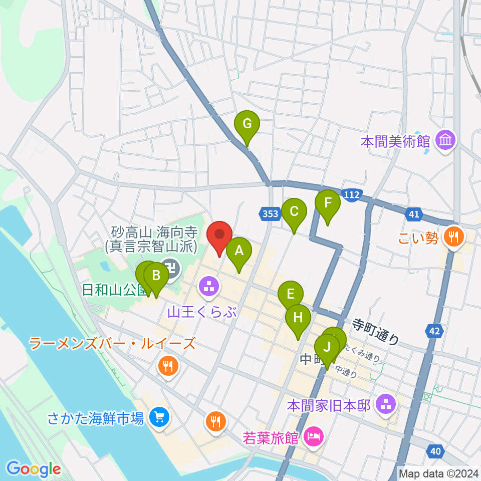 酒田市港座周辺のカフェ一覧地図