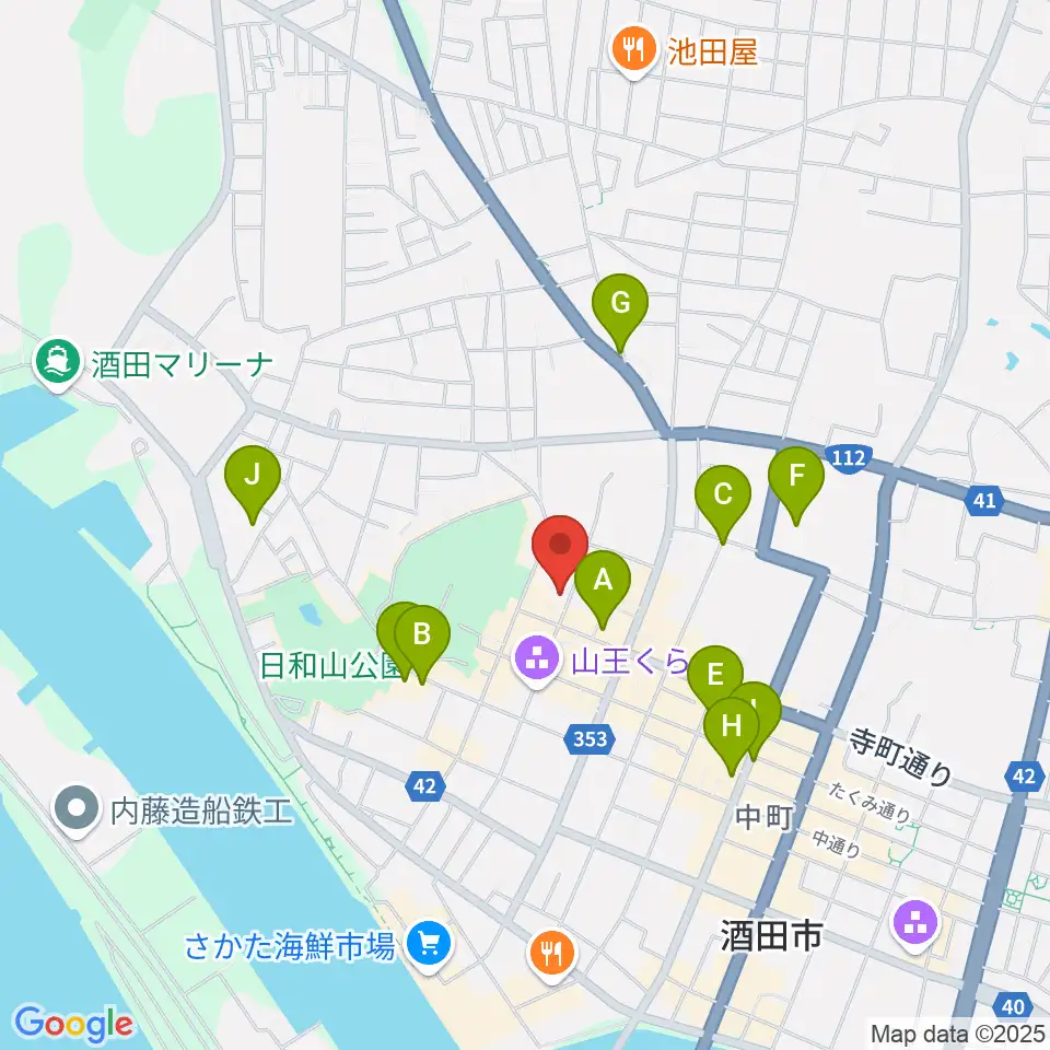 酒田市港座周辺のカフェ一覧地図