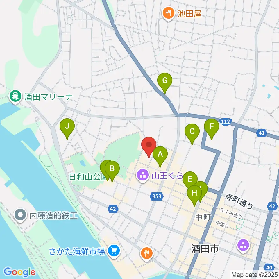酒田市港座周辺のカフェ一覧地図