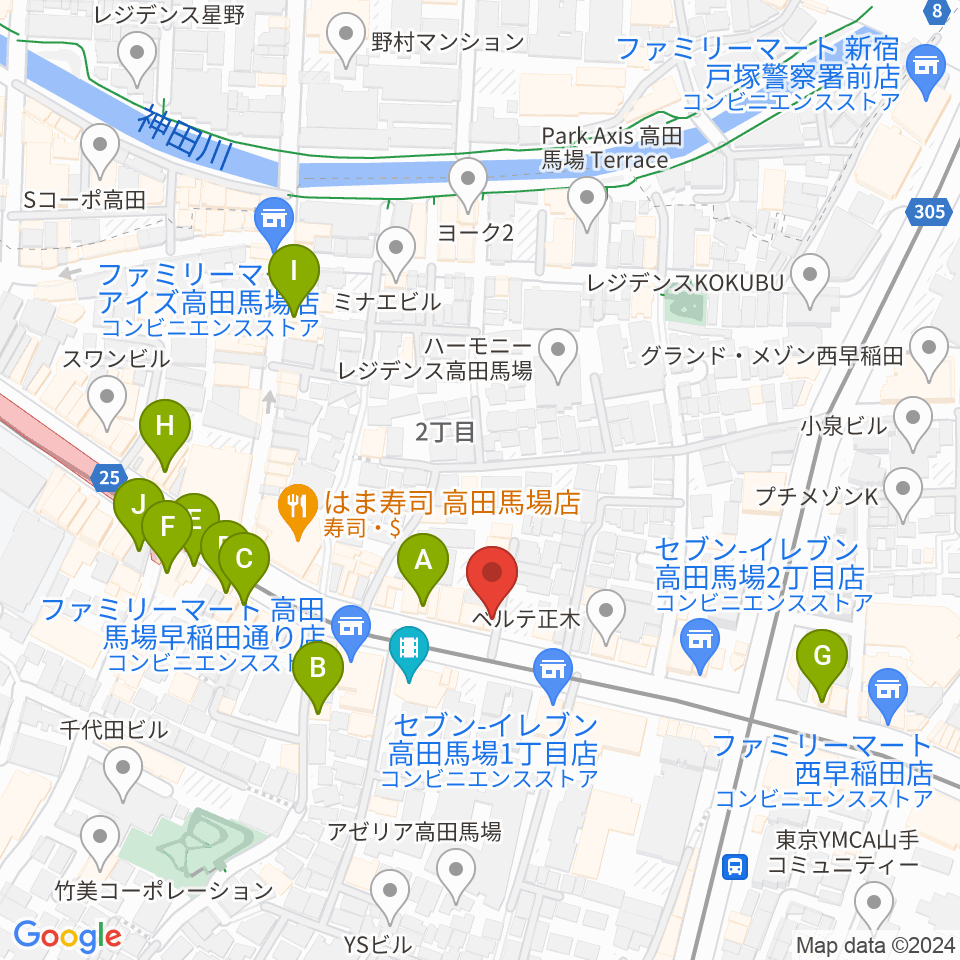 高田馬場ゲートワン周辺のカフェ一覧地図