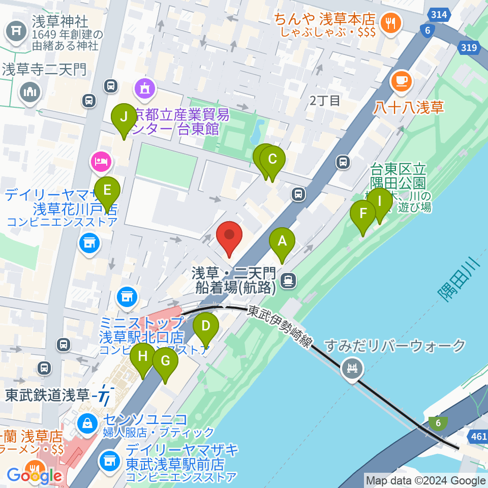 浅草ソウルトレーン周辺のカフェ一覧地図