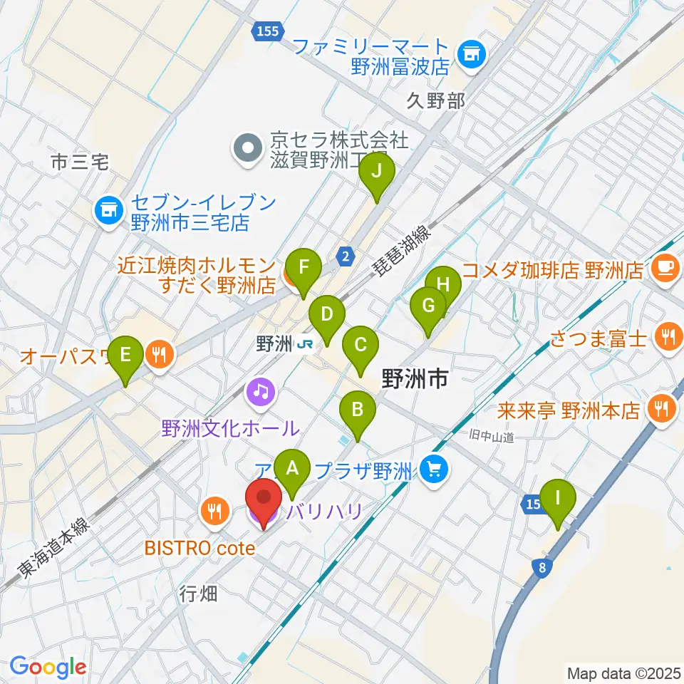 滋賀バリハリ周辺のカフェ一覧地図