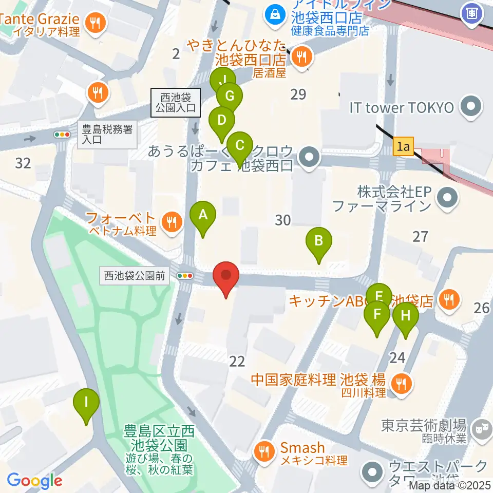 池袋インディペンデンス周辺のカフェ一覧地図