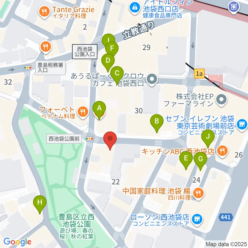 池袋インディペンデンス周辺のカフェ一覧地図
