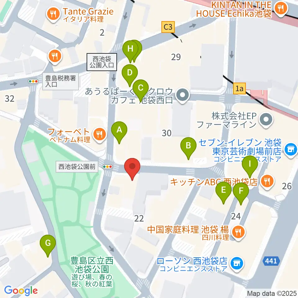 池袋インディペンデンス周辺のカフェ一覧地図