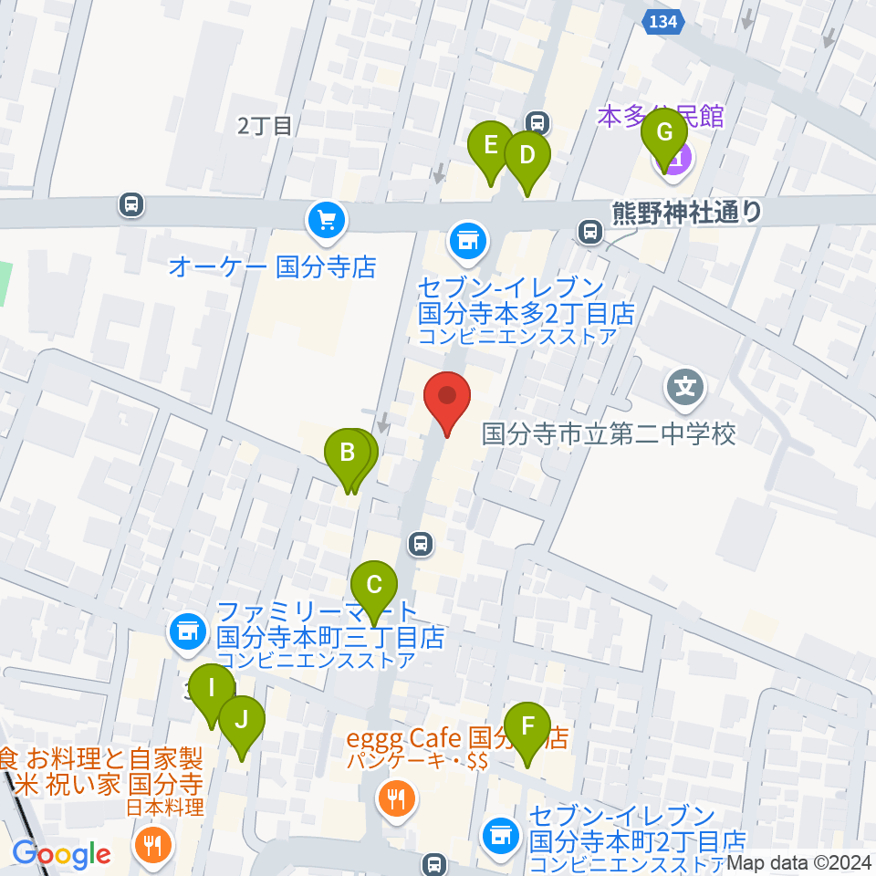 国分寺Morgana周辺のカフェ一覧地図