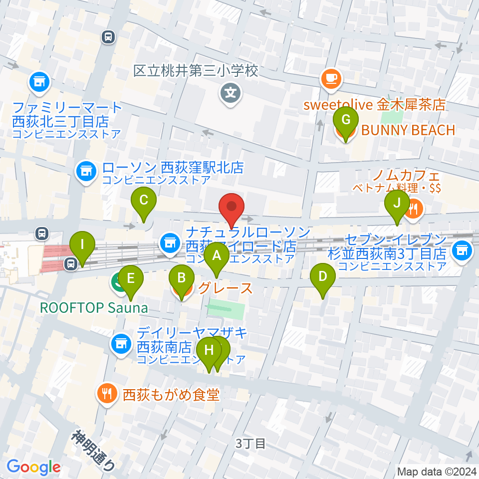 音や金時周辺のカフェ一覧地図