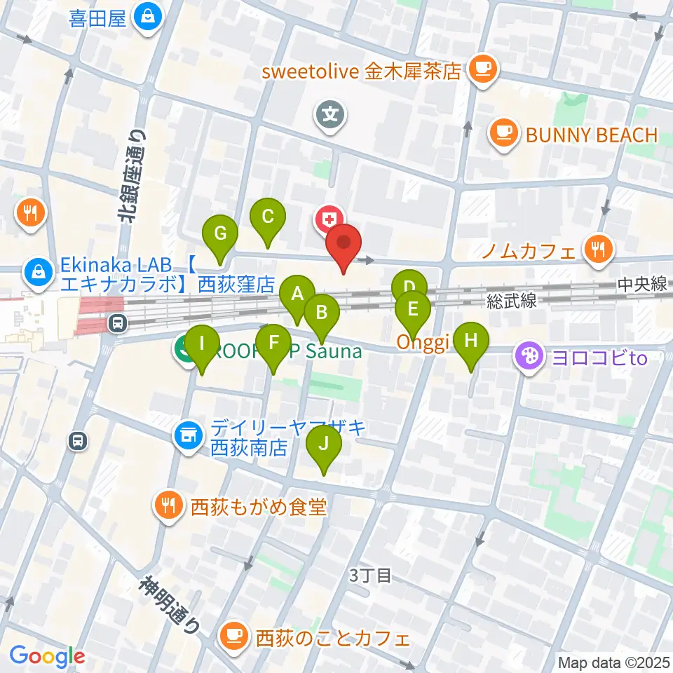 音や金時周辺のカフェ一覧地図