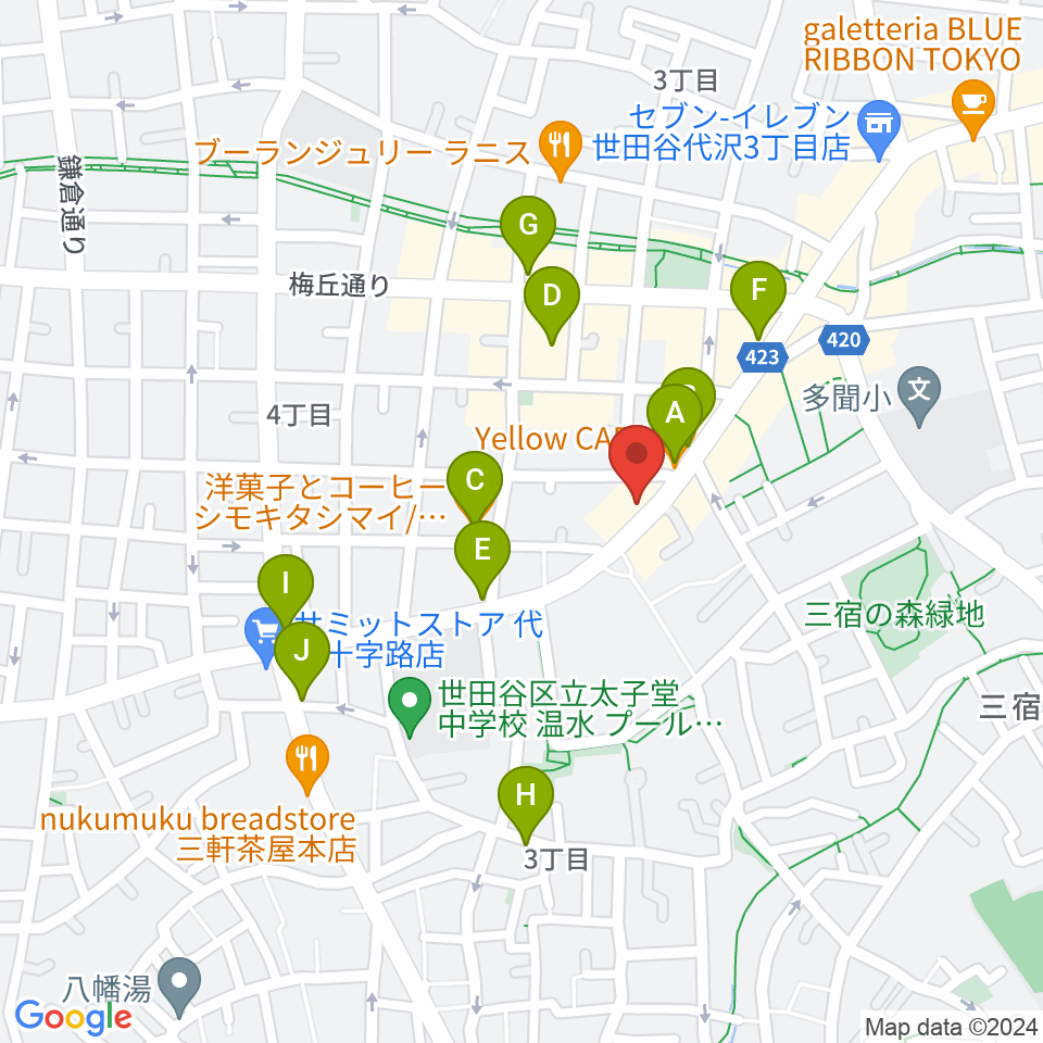 rainford studio周辺のカフェ一覧地図