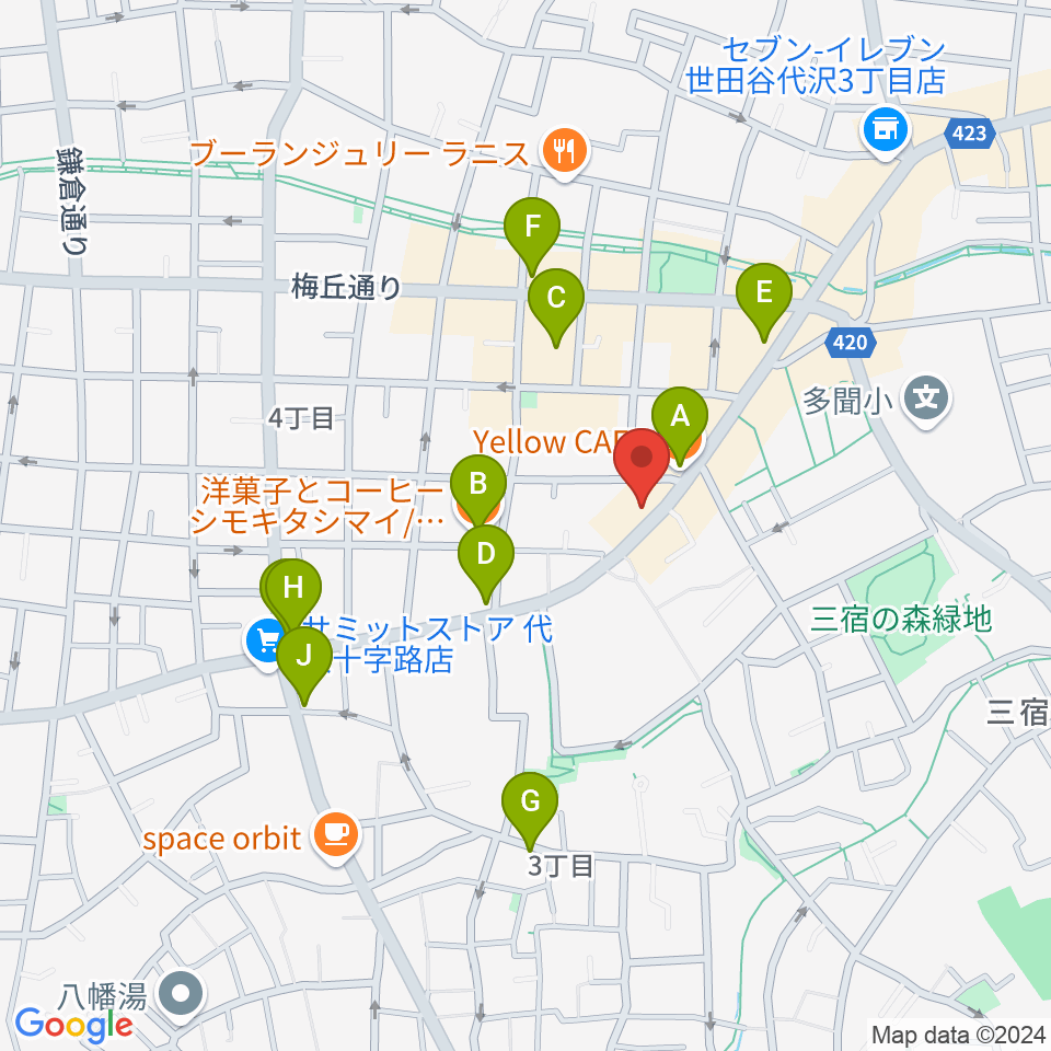 rainford studio周辺のカフェ一覧地図