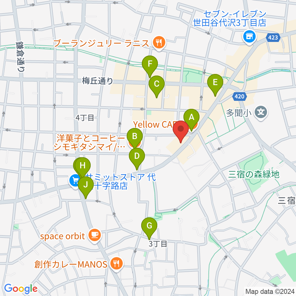 rainford studio周辺のカフェ一覧地図