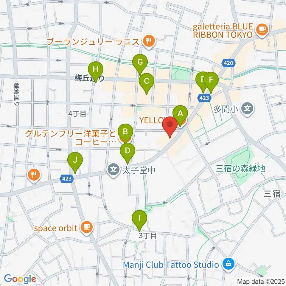 rainford studio周辺のカフェ一覧地図