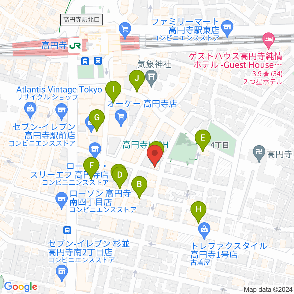 高円寺HIGH周辺のカフェ一覧地図