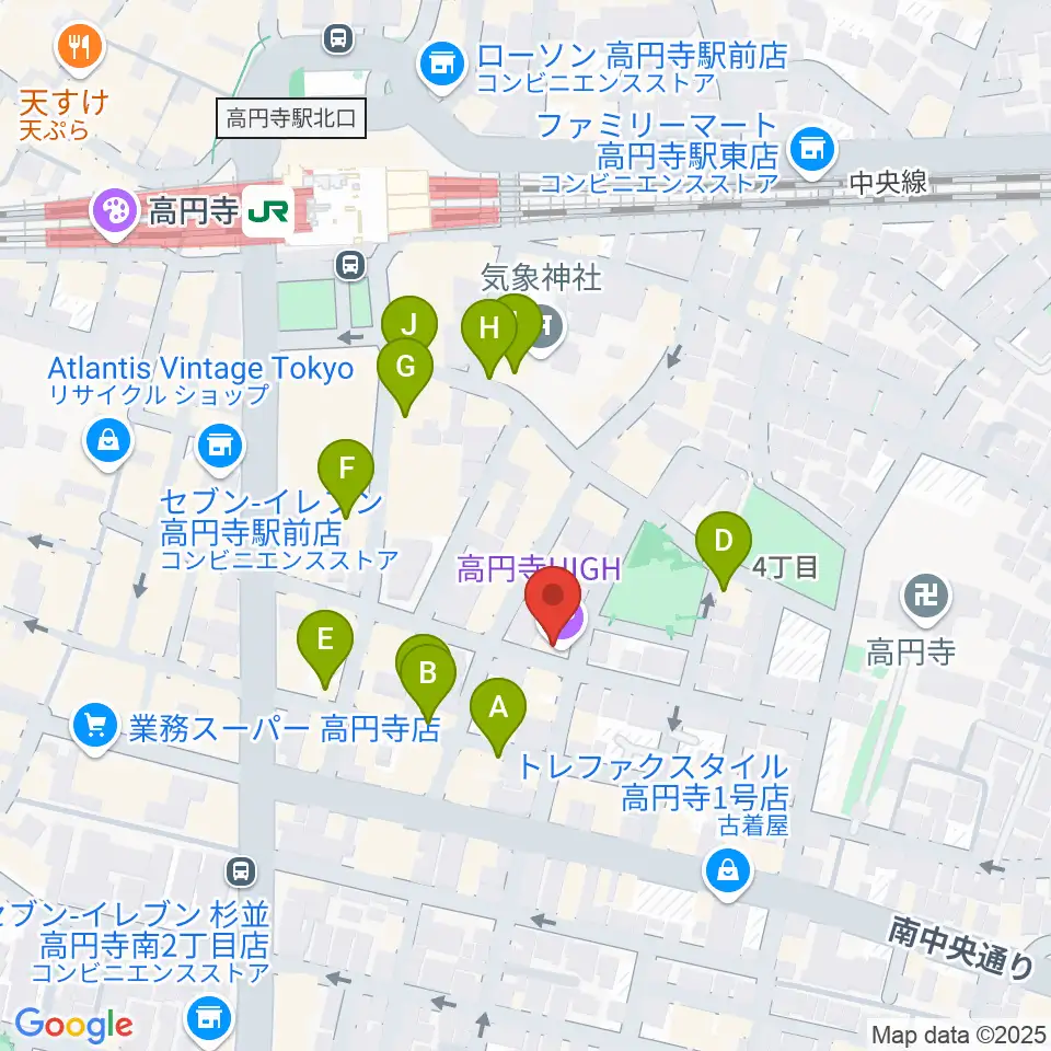 高円寺HIGH周辺のカフェ一覧地図