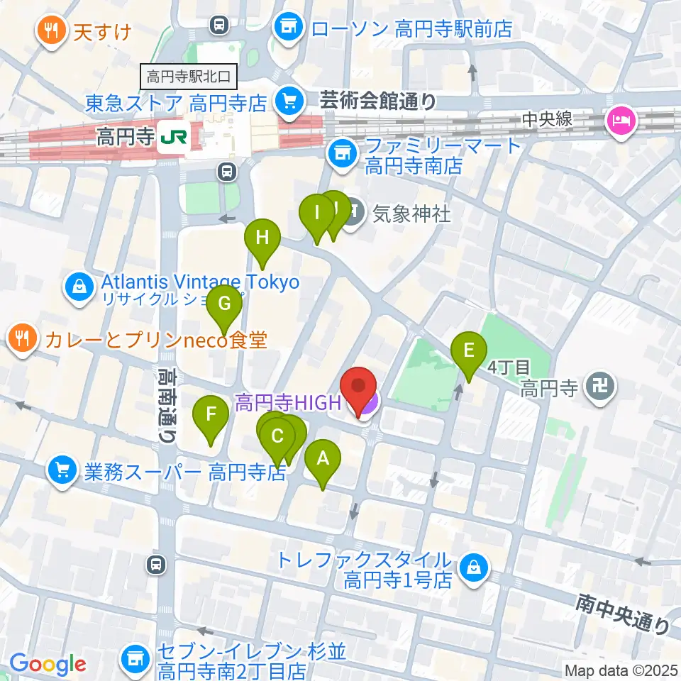 高円寺HIGH周辺のカフェ一覧地図