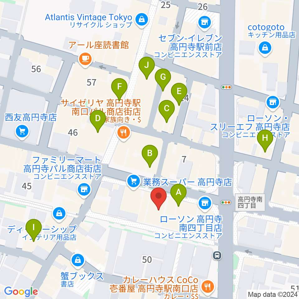 高円寺ALONE周辺のカフェ一覧地図