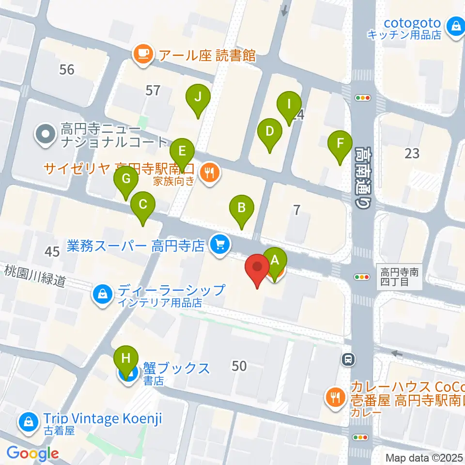 高円寺ALONE周辺のカフェ一覧地図