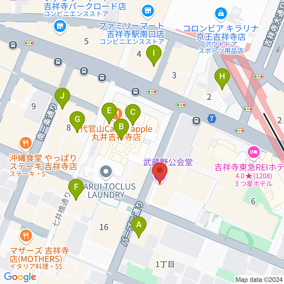 武蔵野公会堂周辺のカフェ一覧地図