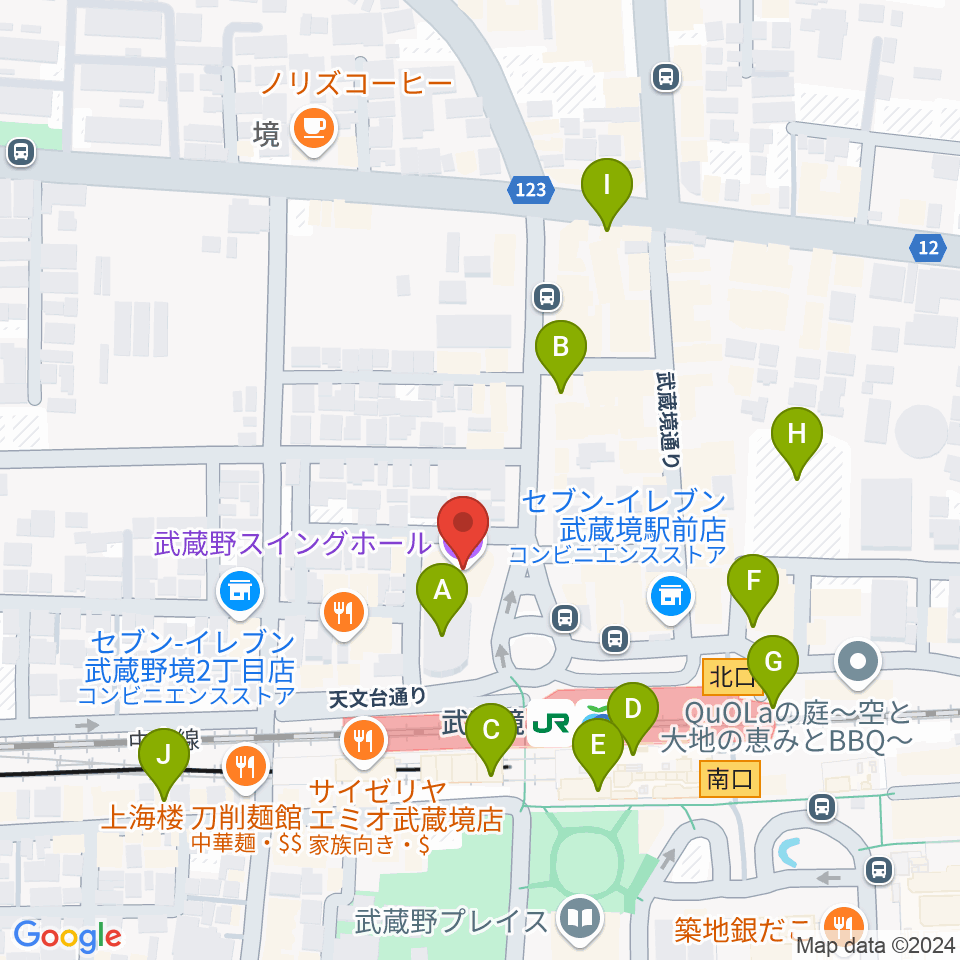 武蔵野スイングホール周辺のカフェ一覧地図