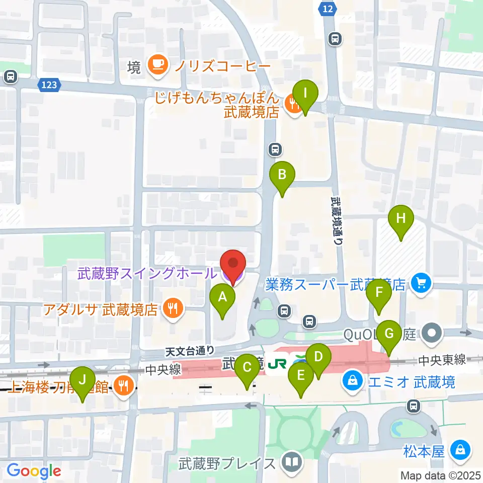 武蔵野スイングホール周辺のカフェ一覧地図
