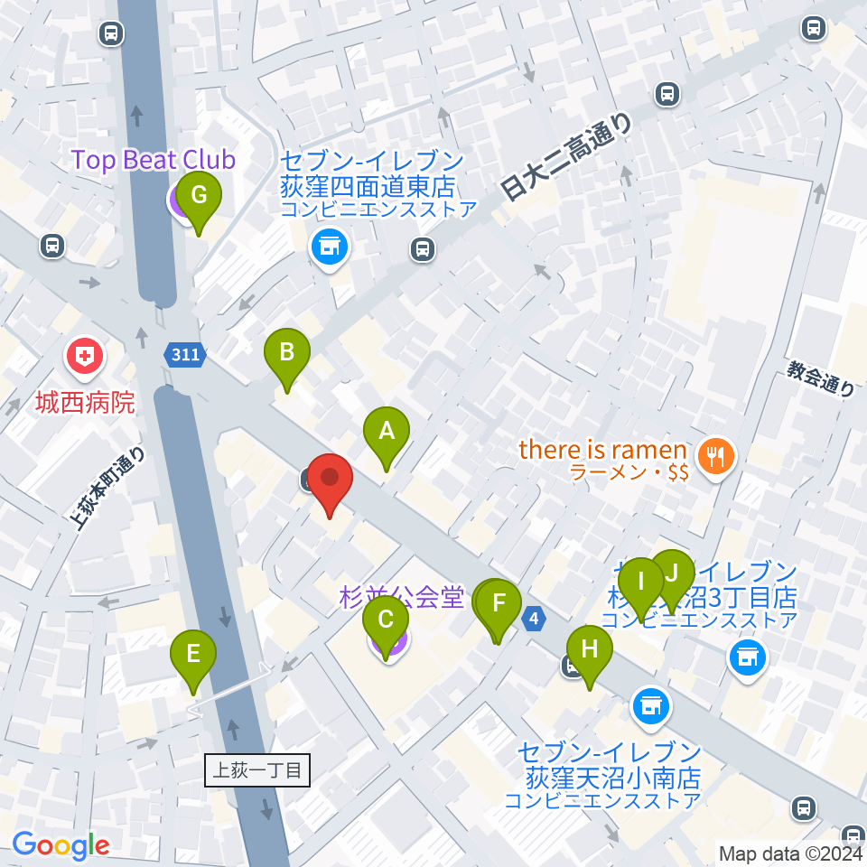 荻窪ルースター周辺のカフェ一覧地図