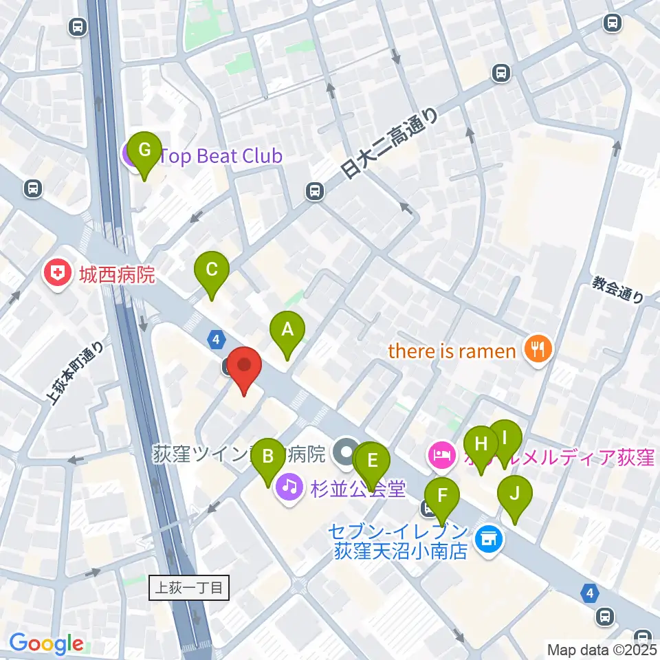 荻窪ルースター周辺のカフェ一覧地図