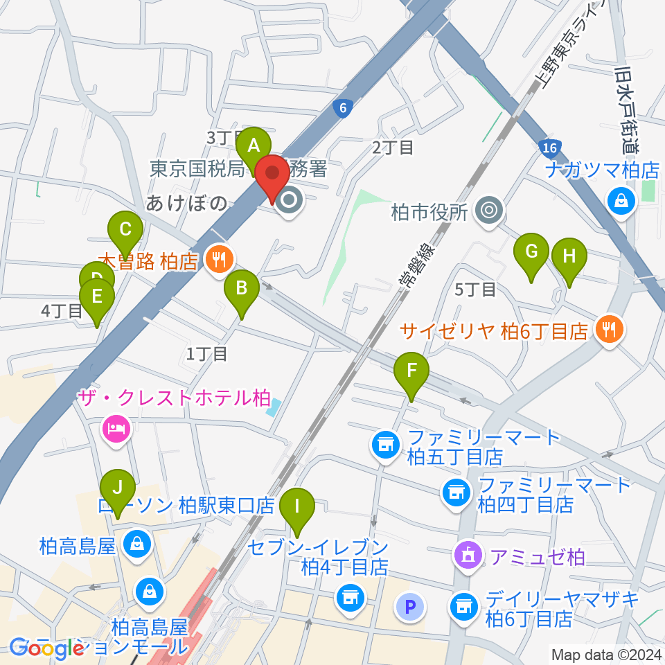 柏アライブ周辺のカフェ一覧地図