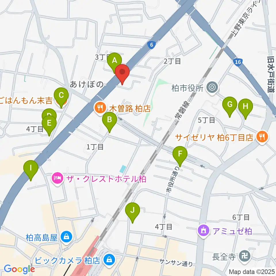 柏アライブ周辺のカフェ一覧地図