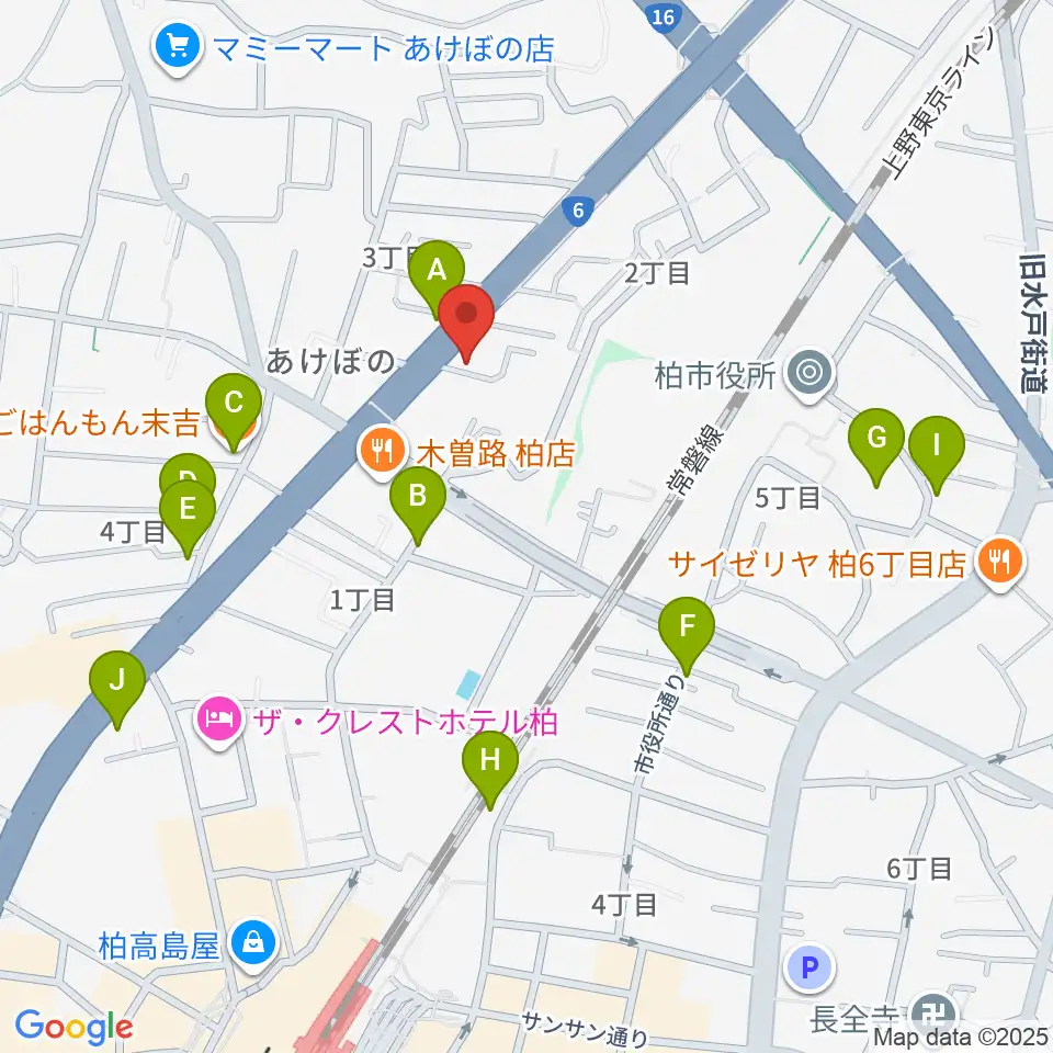 柏アライブ周辺のカフェ一覧地図