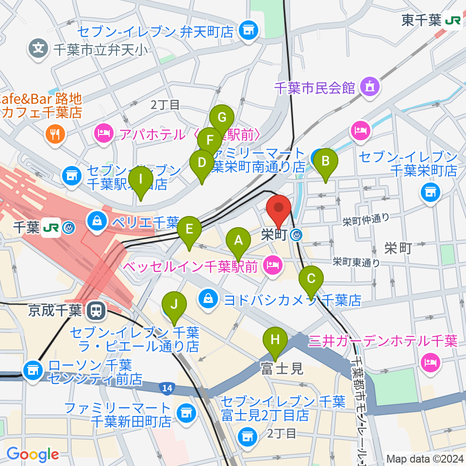 千葉LOOK周辺のカフェ一覧地図