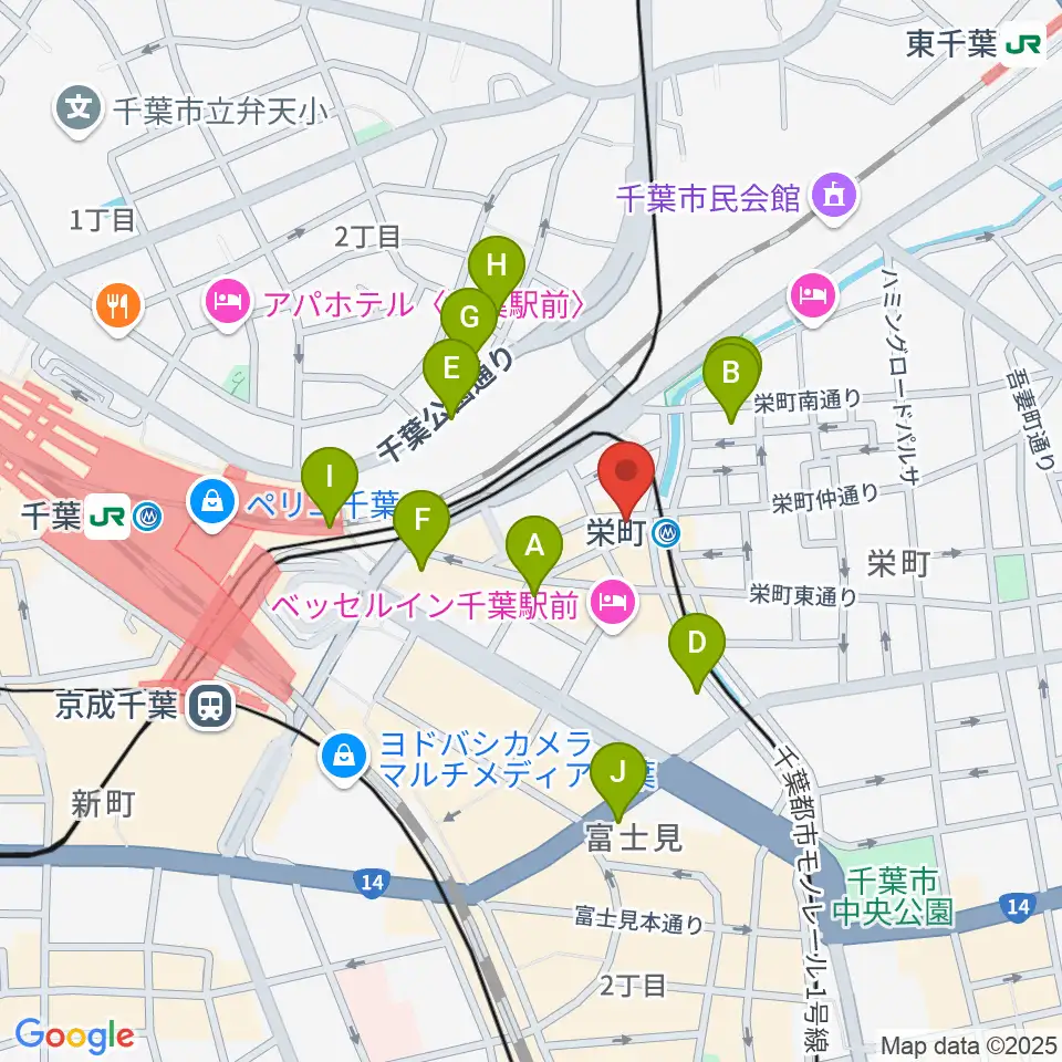 千葉LOOK周辺のカフェ一覧地図