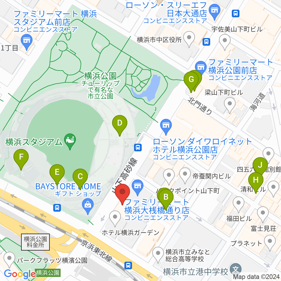 横浜セブンスアベニュー周辺のカフェ一覧地図