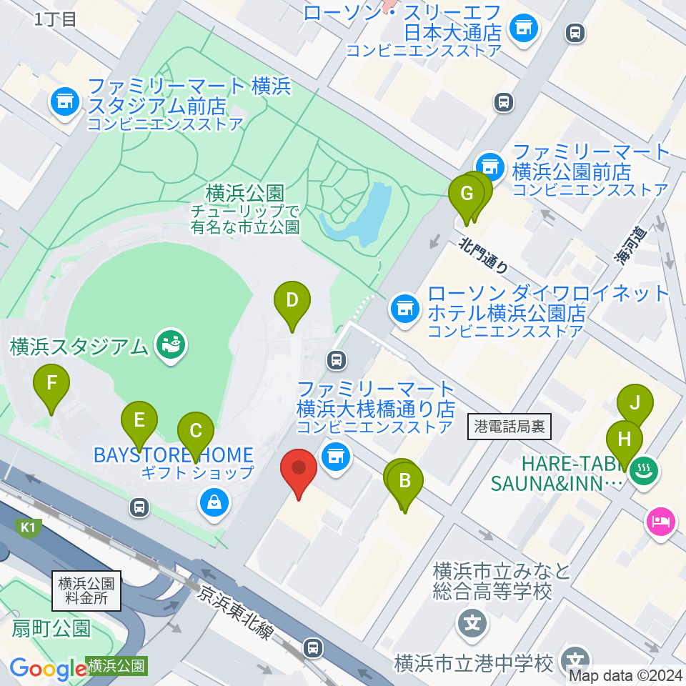 横浜セブンスアベニュー周辺のカフェ一覧地図