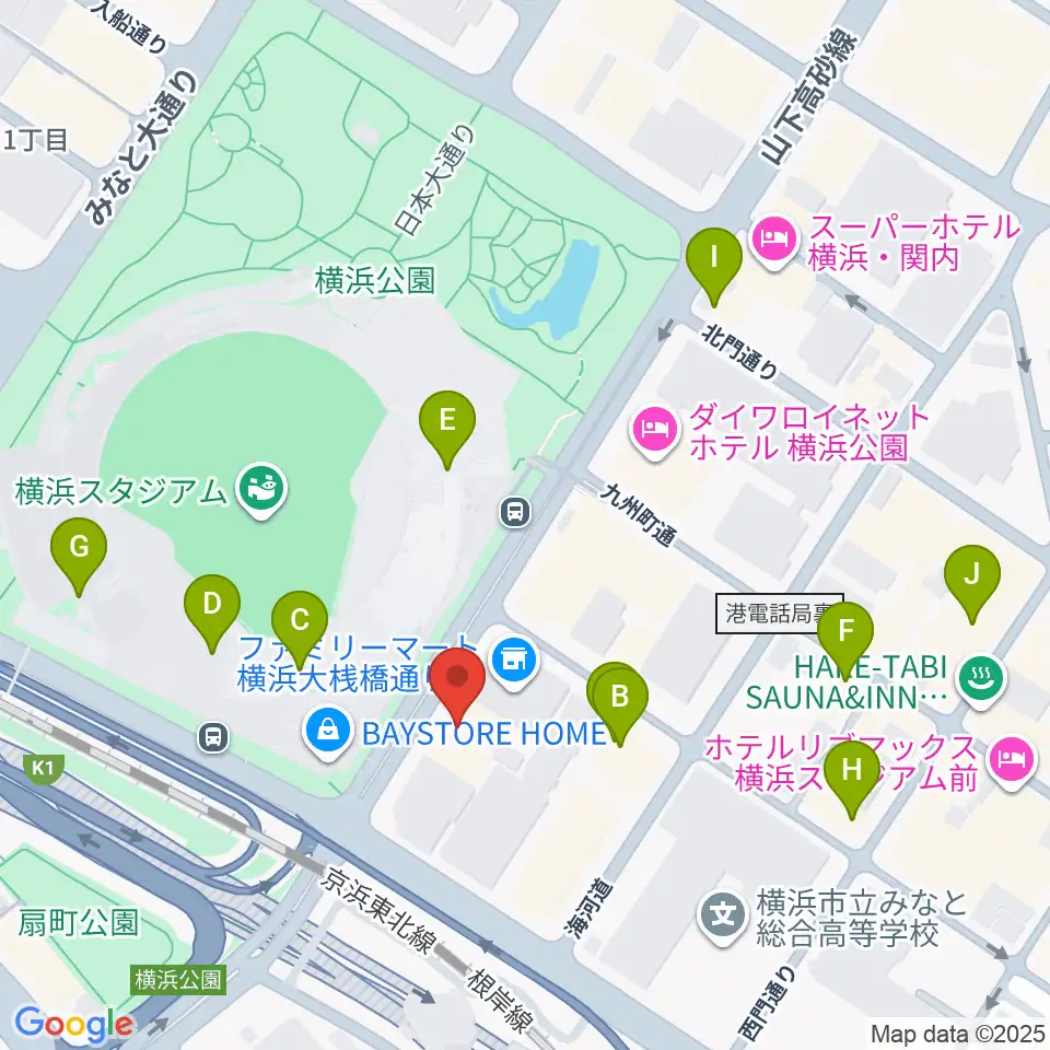 横浜セブンスアベニュー周辺のカフェ一覧地図