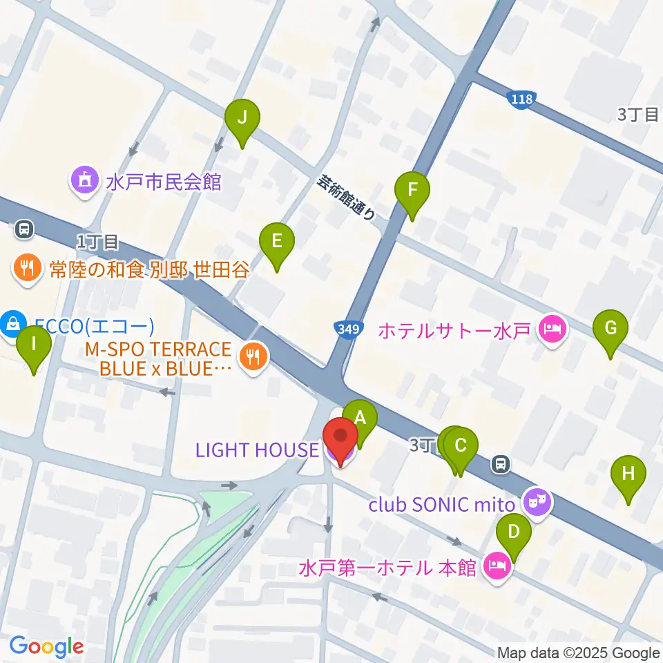 水戸ライトハウス周辺のカフェ一覧地図