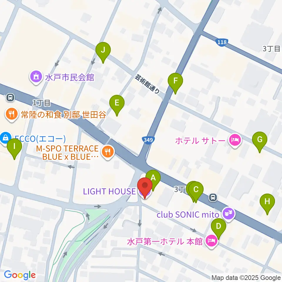 水戸ライトハウス周辺のカフェ一覧地図
