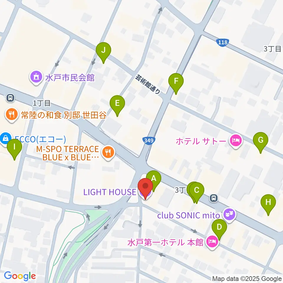 水戸ライトハウス周辺のカフェ一覧地図